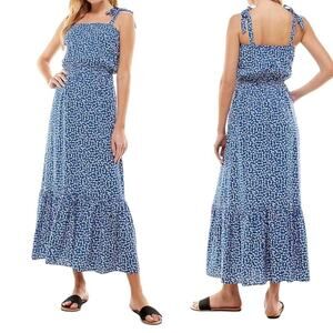 Floral Sundress Womens L Blue Boho Cottagecore Retro Softcore Brunch Countrycore